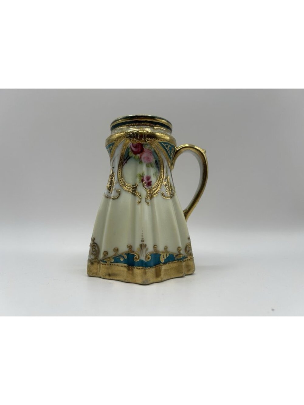Antique Nippon C1891 Sugar Shaker Rose Teal Gilt Noritake Maple Leaf Art Nouveau